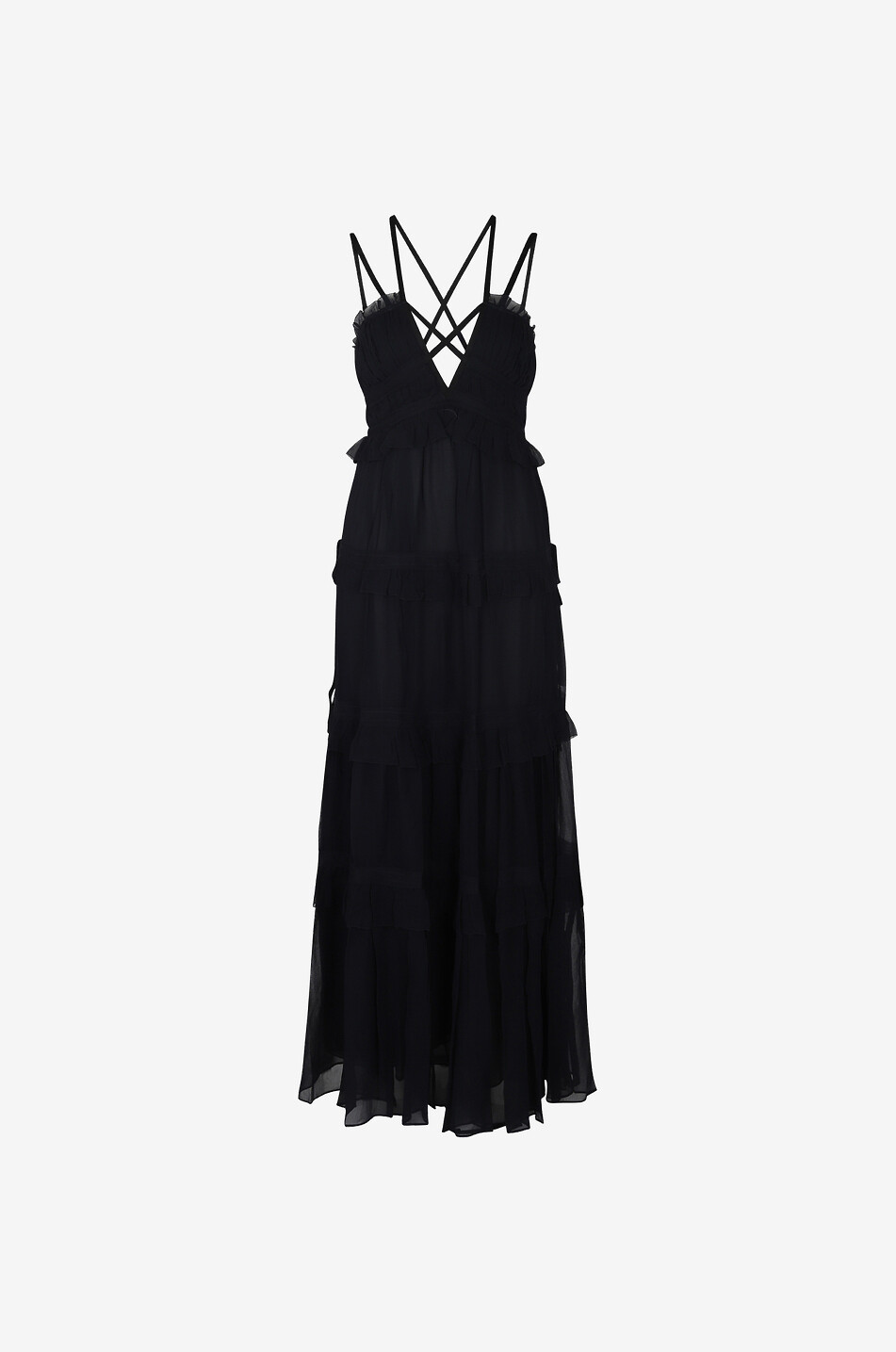 Robe à bretelles longue en soie Agathe Midnight