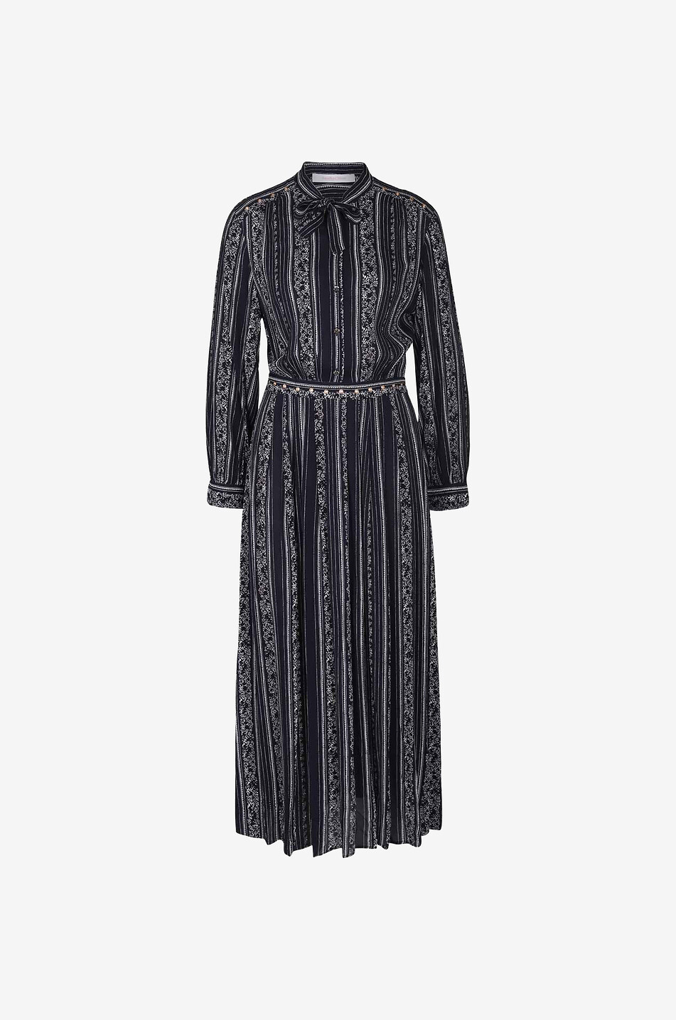 Florence floral crepe long shirt dress with neck-tie