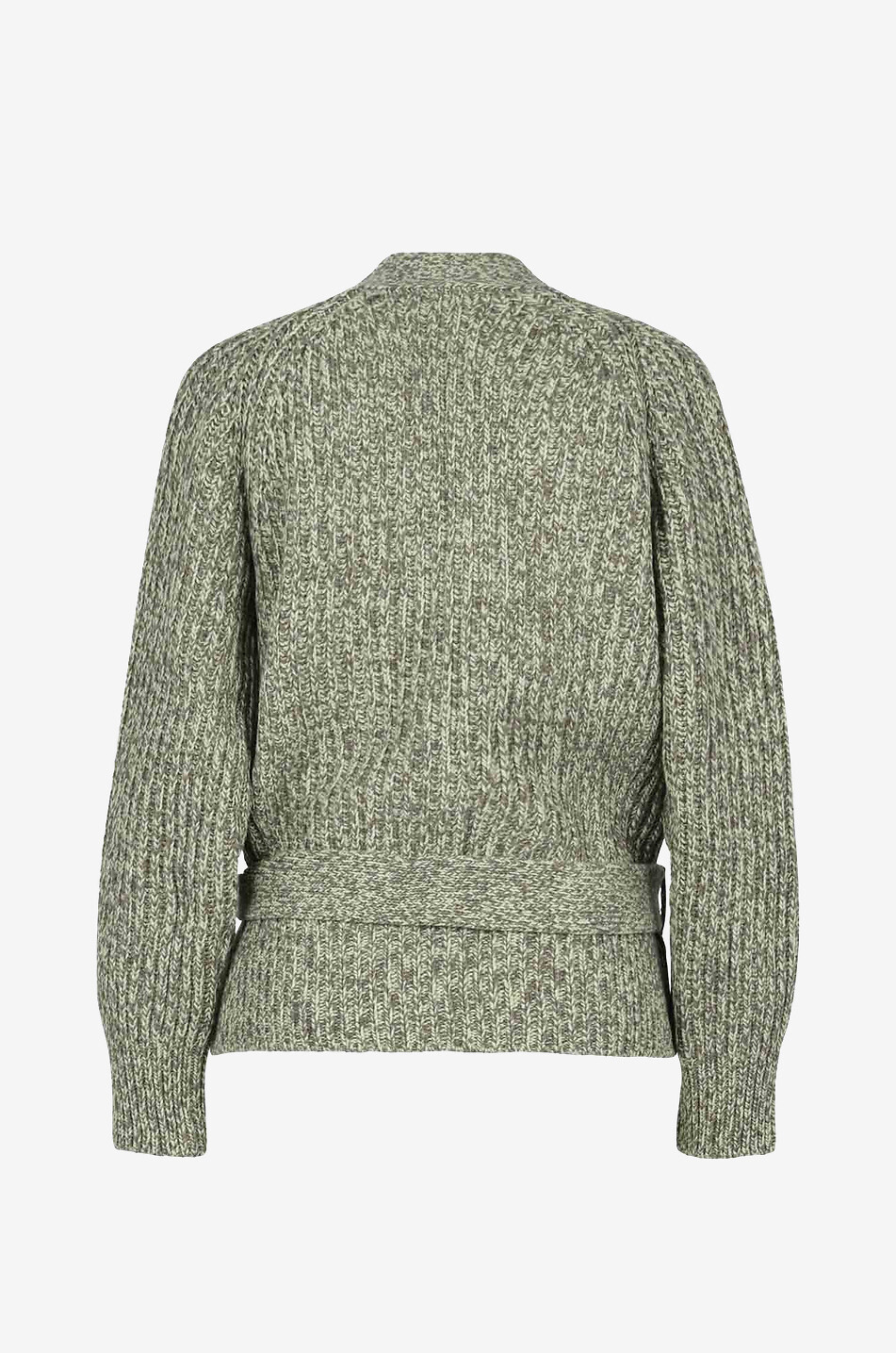 Cardigan côtelé chiné à col V et ceinture