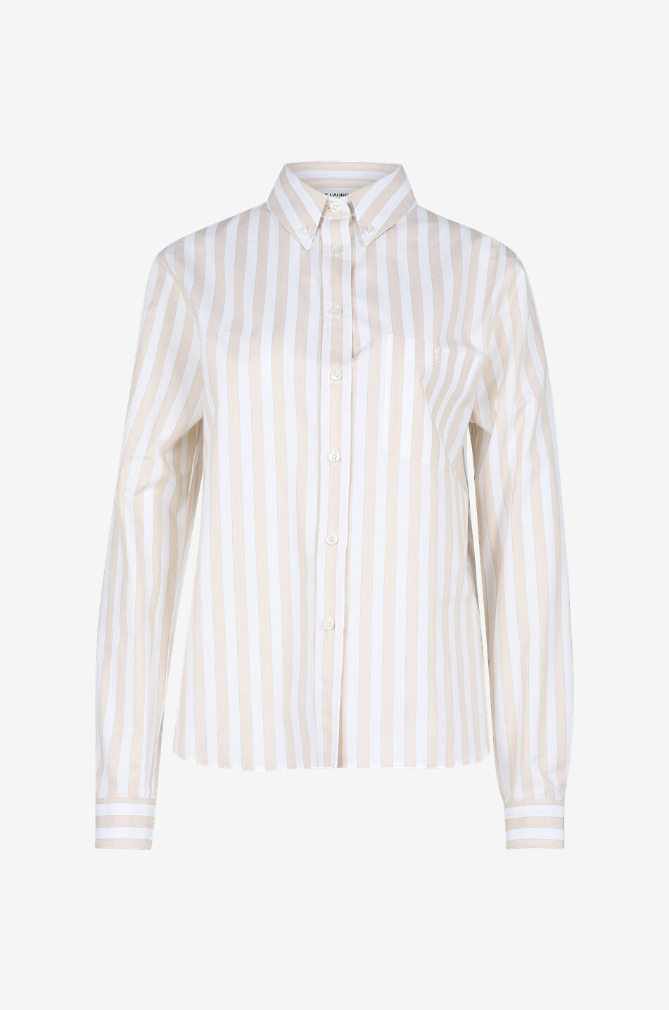 SAINT LAURENT PARIS Chemise rayée en coton bio Monogram Femme BLANC CASSE 1