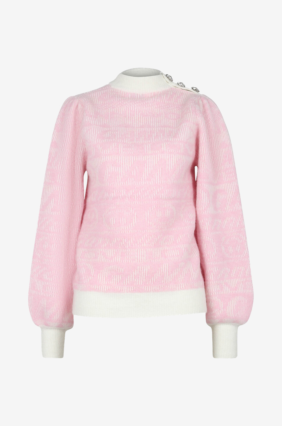 GANNI Pull jacquard duveteux motif logo Femme ROSE 1