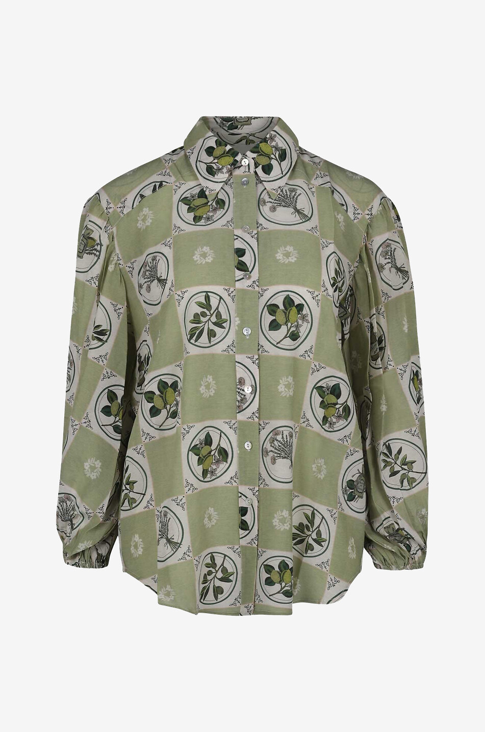 ALEMAIS Sofia lemon branch printed silk shirt Women GREEN 1