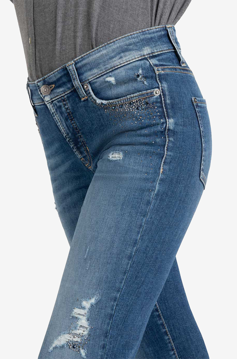 CAMBIO Gerade geschnittene Jeans im Used-Look Paris Damen BLAU 6