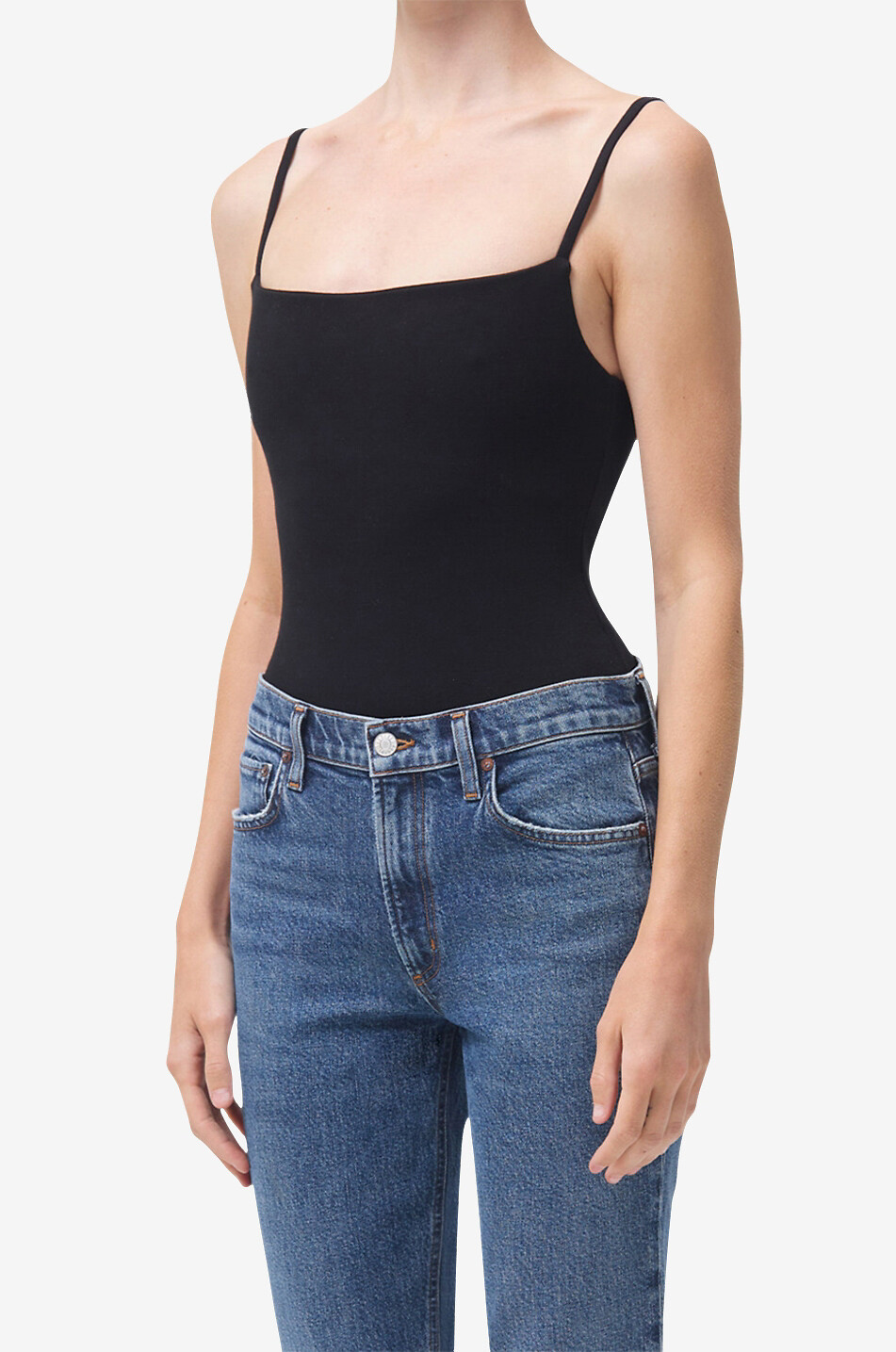 AGOLDE Square Neck strappy cotton bodysuit Women BLACK 3