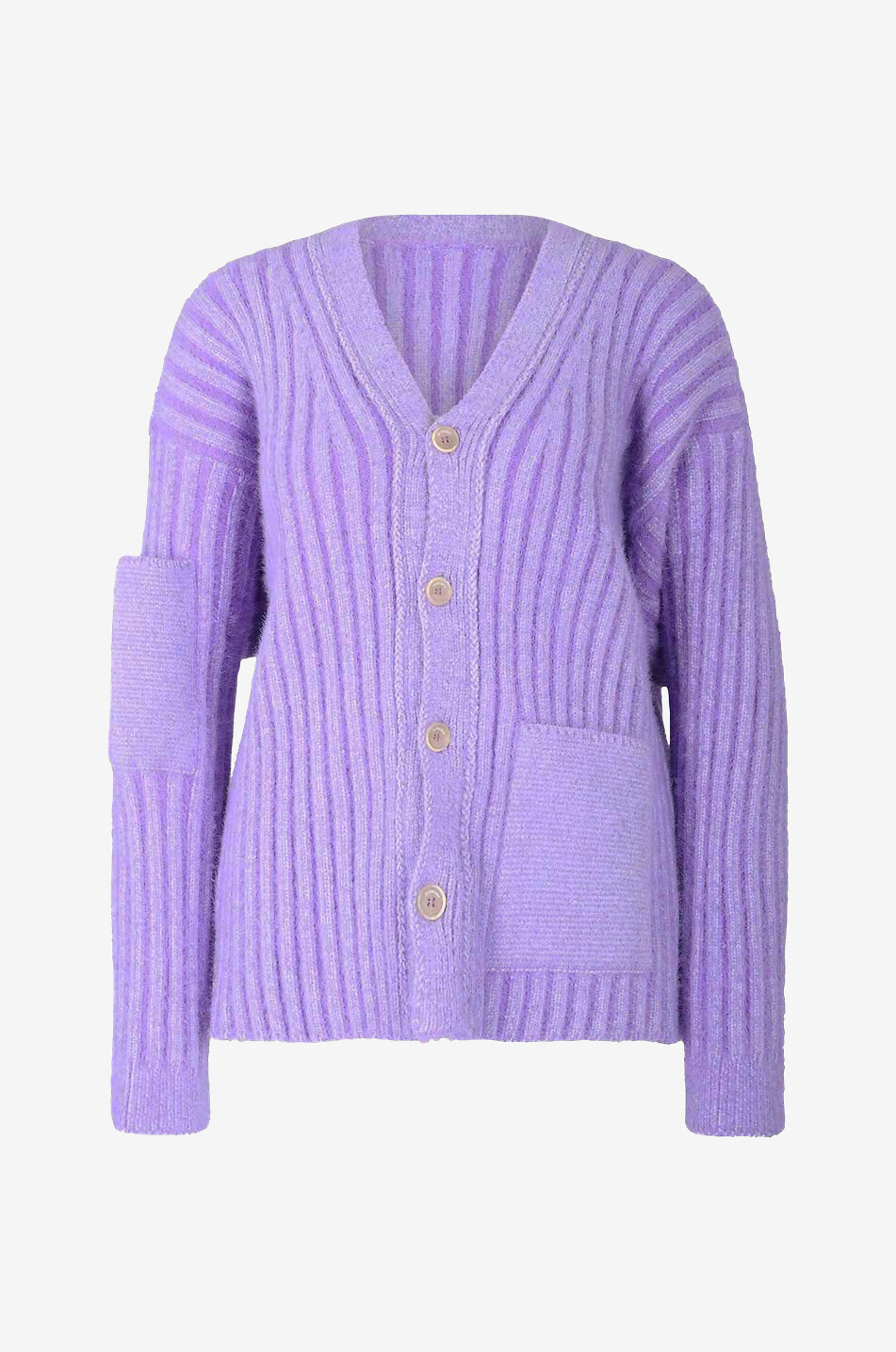 JACQUEMUS Cardigan côtelé duveteux à poches Le Cardigan Neve Femme VIOLET 1