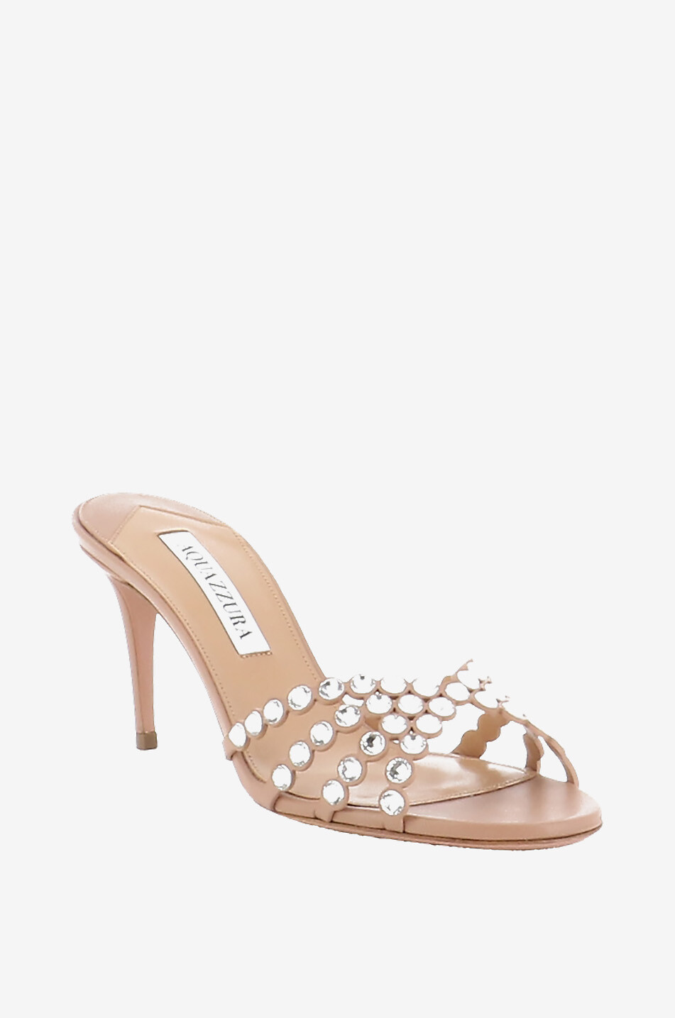 AQUAZZURA Tequila 75 nappa leather and crystal mules Women BEIGE 1