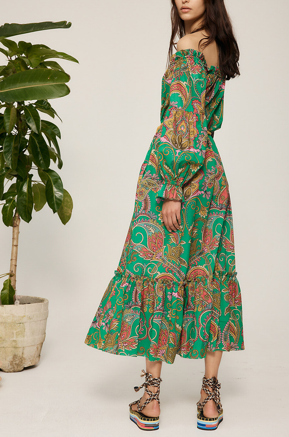 ALEMAIS Marion off-shoulder midi dress Women GREEN 5
