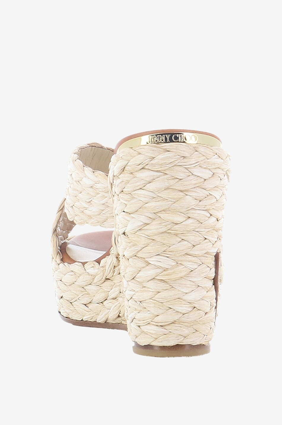 JIMMY CHOO Dovina 100 raffia and leather wedge mules Women BEIGE 4