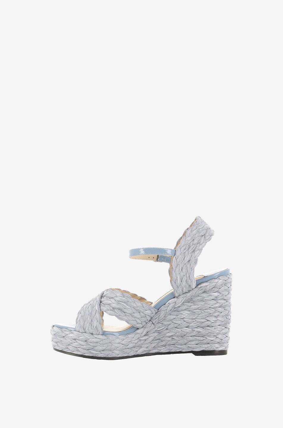 JIMMY CHOO Dellena 100 raffia and patent leather wedge sandals Women BLUE 3