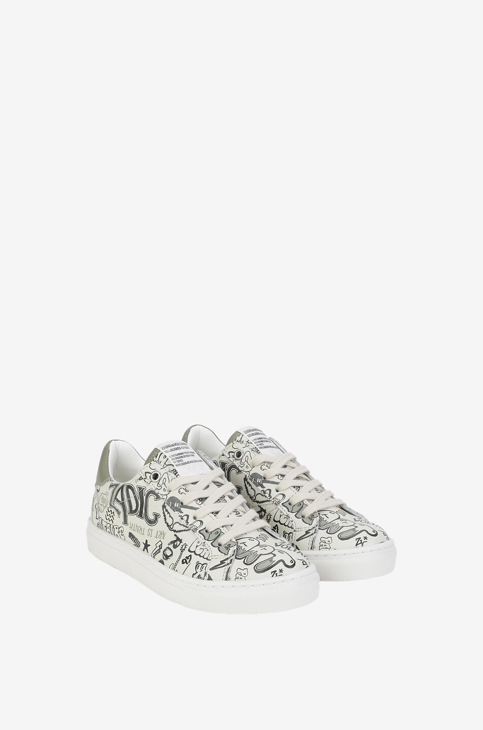 Graffiti printed boy's leather low-top sneakers