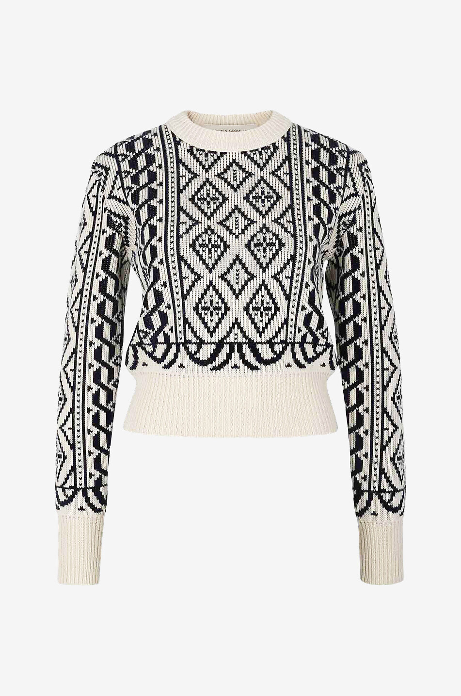 Cropped wool blend jacquard jumper