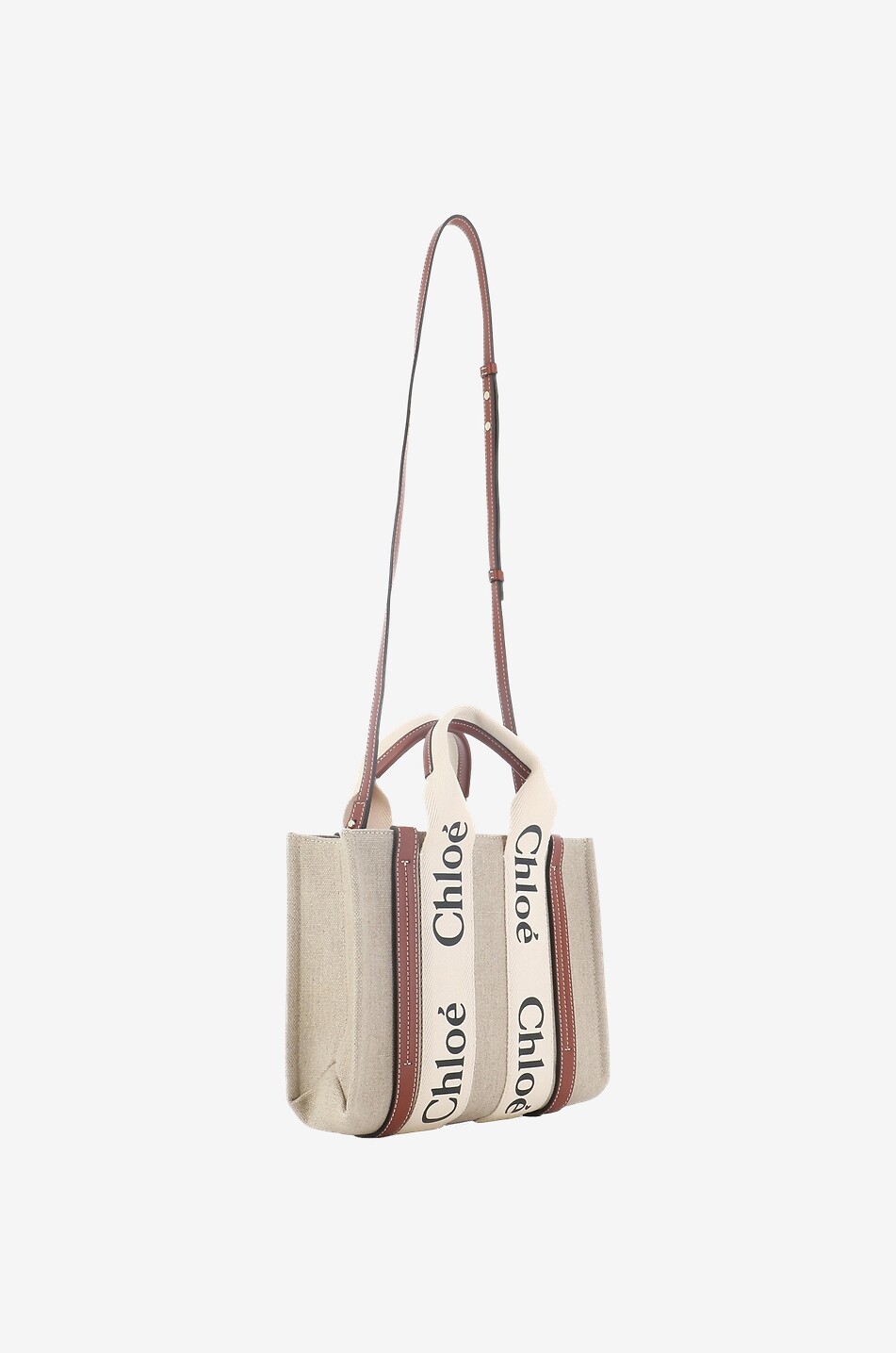 CHLOE Shopper aus Leinen und Leder Woody Small Damen BRAUN 5