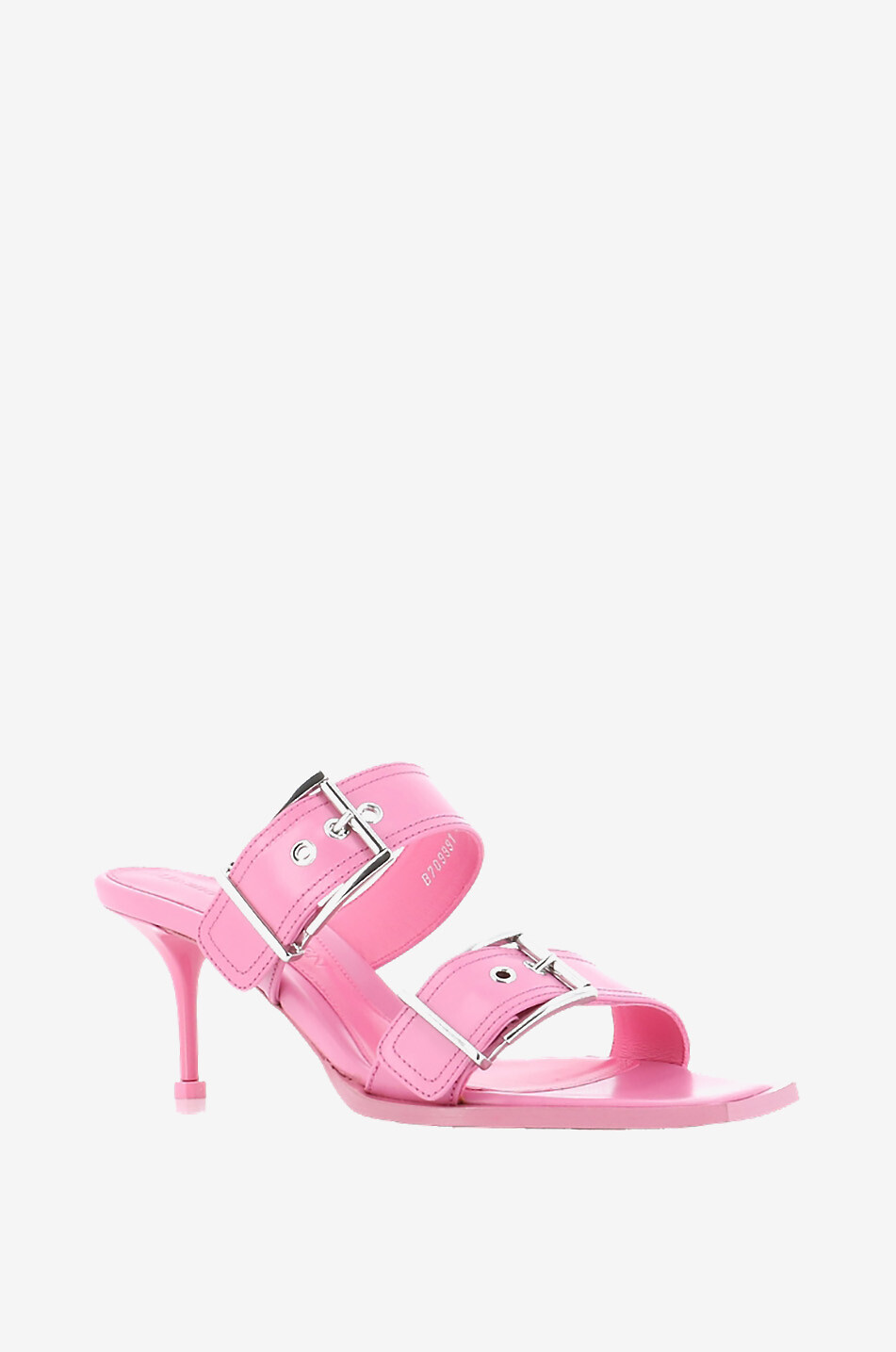 Leder-Pantoletten mit Absatz Double Buckle Punk 65