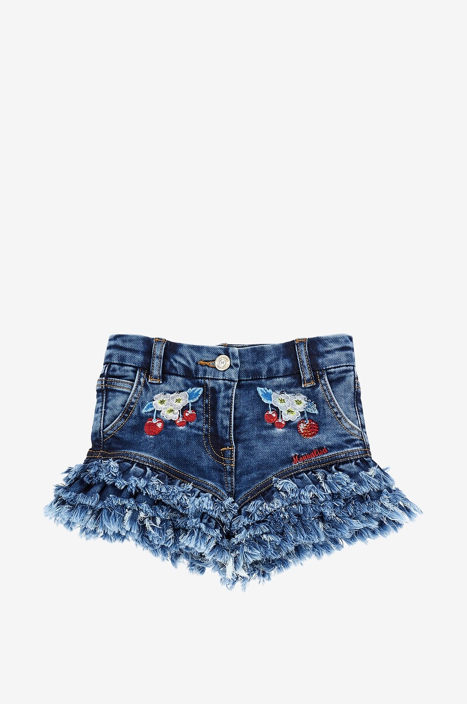Short fille en denim brodé cerises