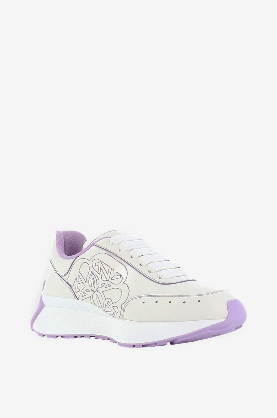 ALEXANDER McQUEEN Niedrige bestickte Nappaledersneakers Sprint Runner Damen WEISS 1