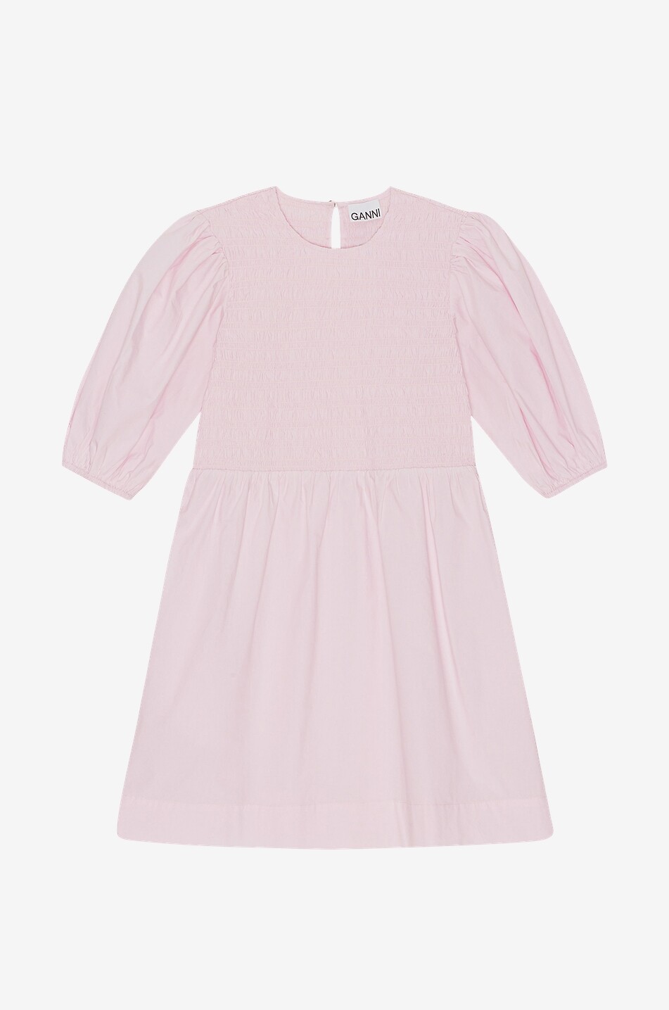 GANNI Smocked poplin mini dress with puff sleeves Women LIGHT PINK 1