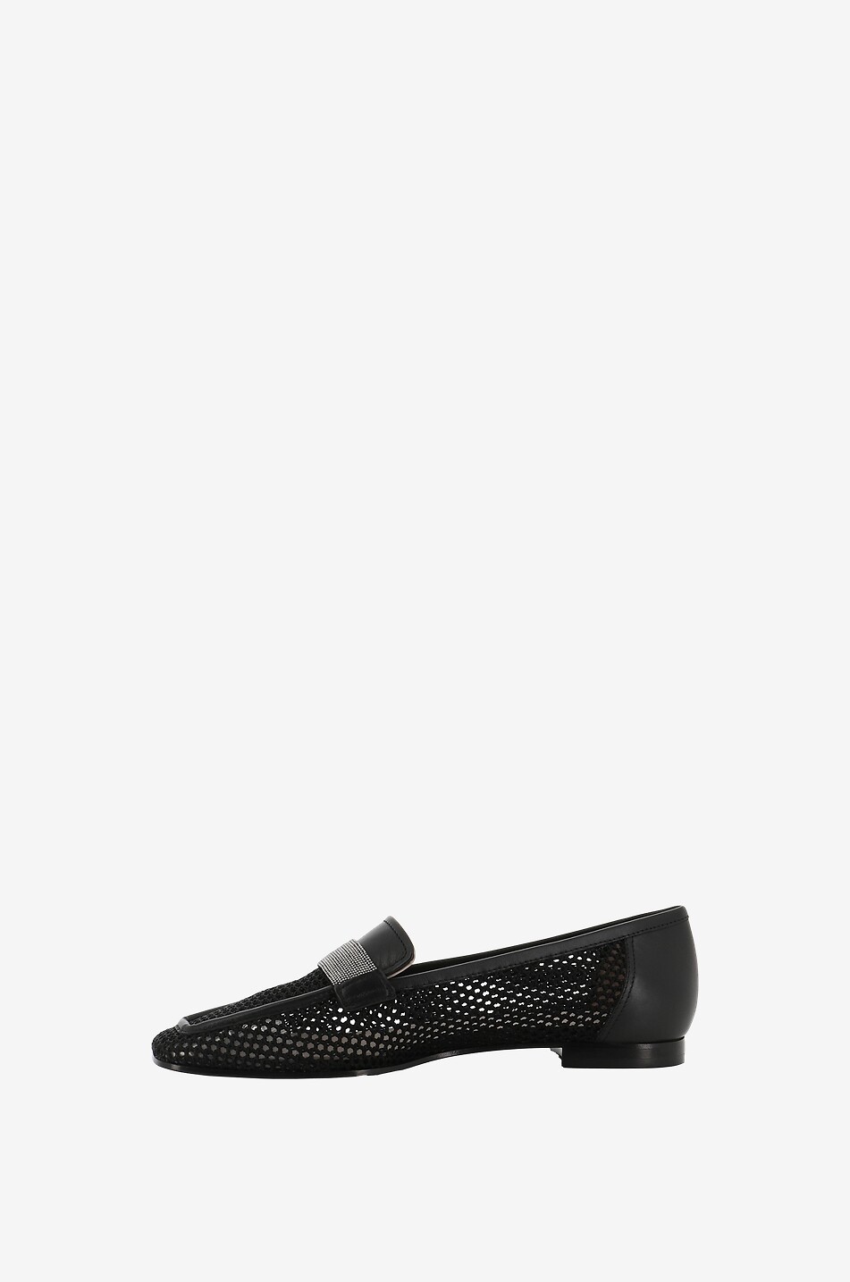 Mocassins en cuir et tissu crocheté ajouré
