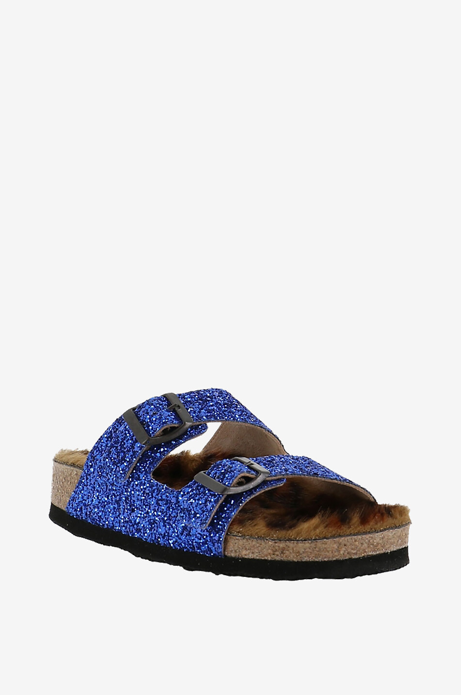 Flache Sandalen mit Kunstpelz-Futter Glitter