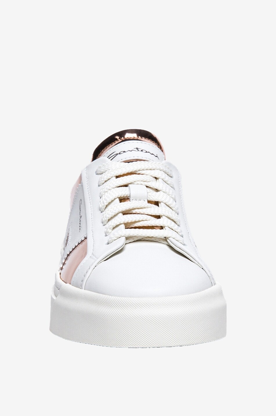 Low-top lace-up leather and metallic leather sneakers