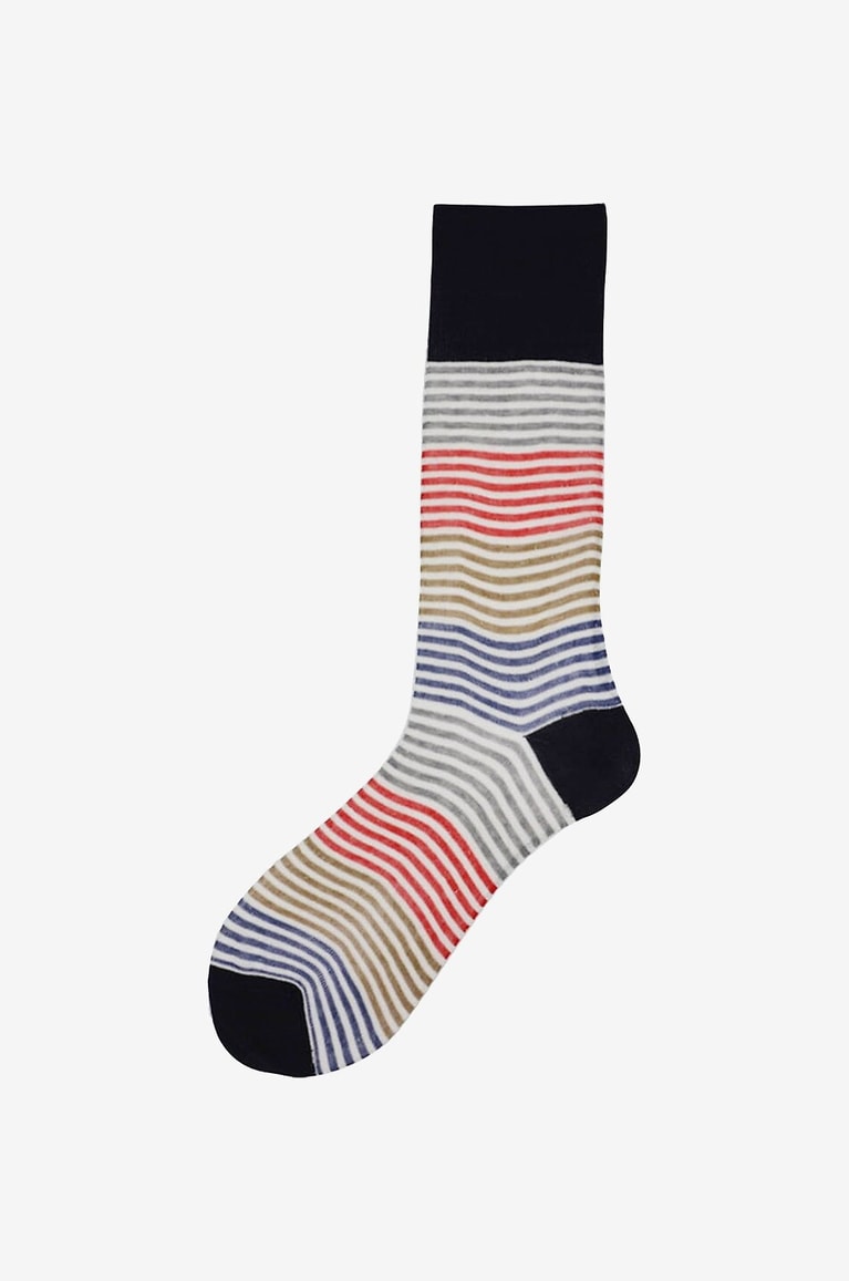ALTO MILANO Kurze gestreifte Leinen- und Baumwollsocken Enea Herren DUNKELBLAU 1