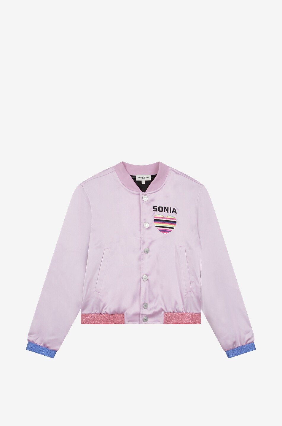 Mädchen-Satinbomberjacke mit gestreiftem Herz