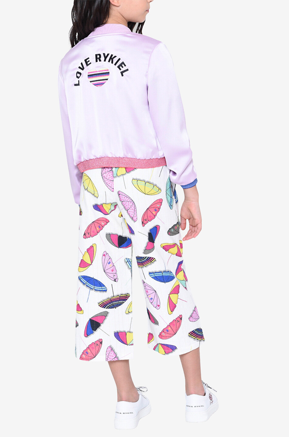 SONIA RYKIEL Parasol printed girl's cropped wide-leg trousers Girl WHITE 4