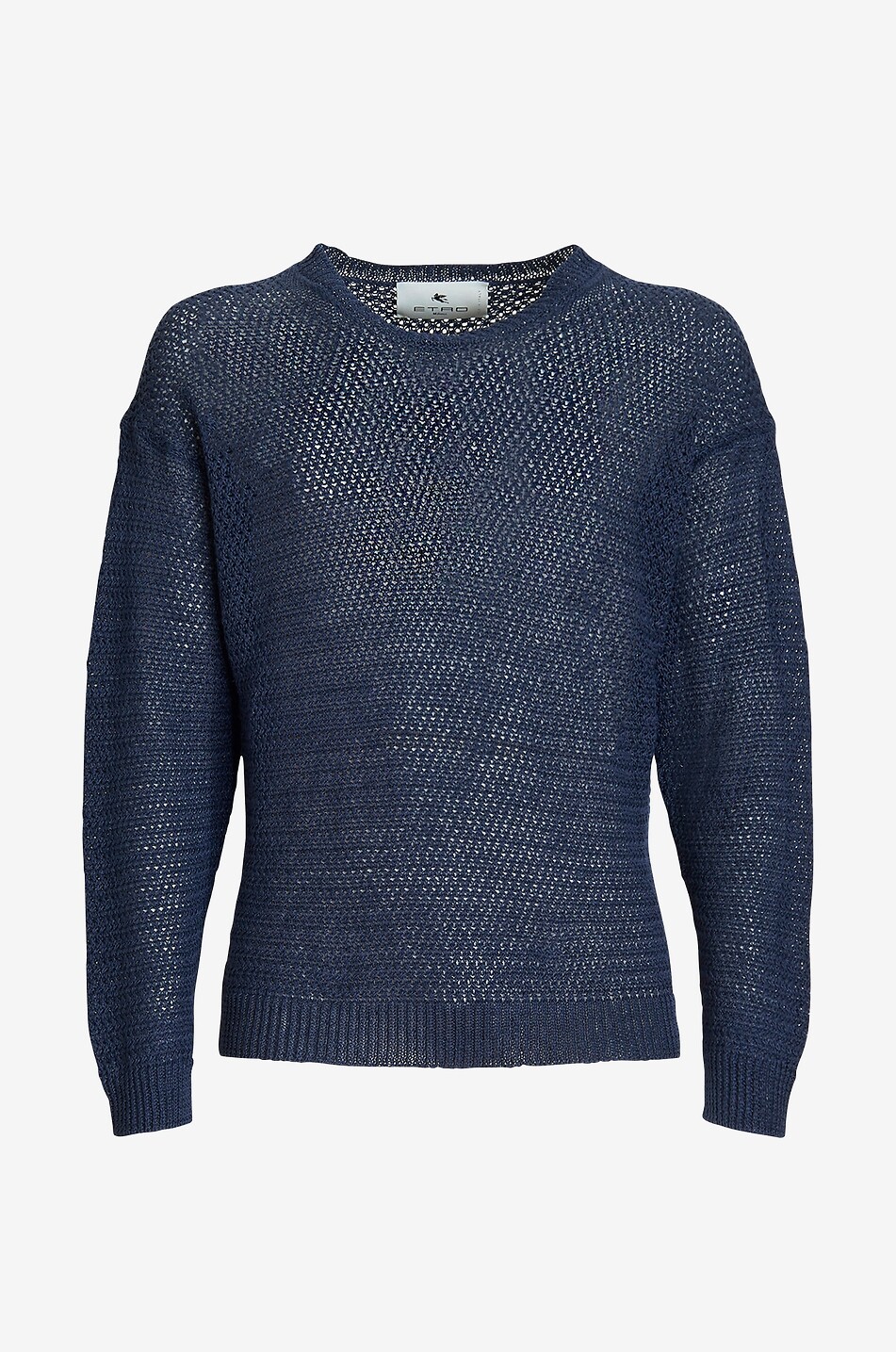 Lochstrick-Leinenpullover mit Rundhals