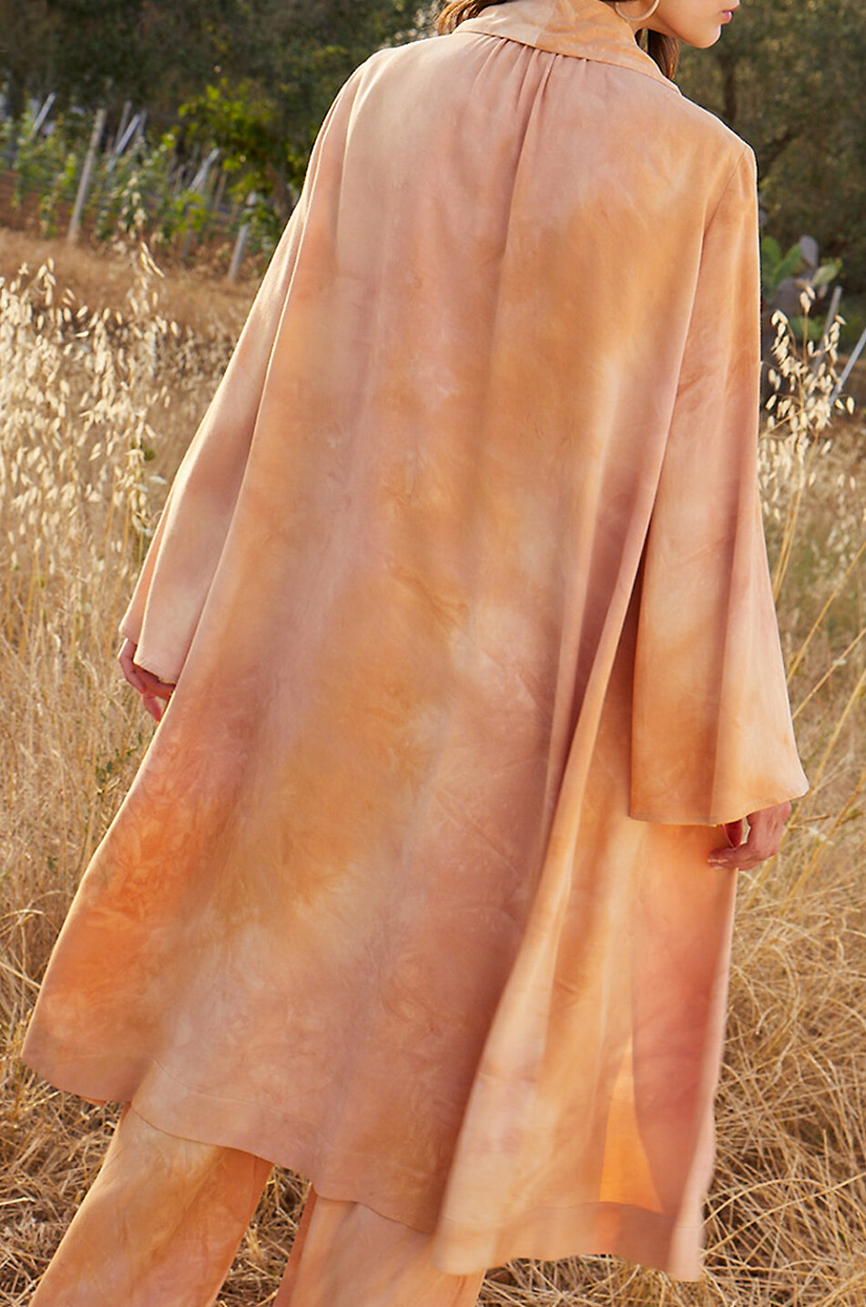 MOMONI Manteau long léger imprimé Tie-Dye Amandine Femme ROSE MOYEN 4
