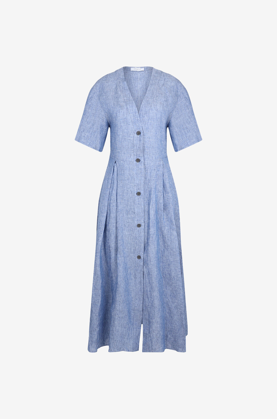 Langes Hemdkleid aus Leinen mit V-Ausschnitt