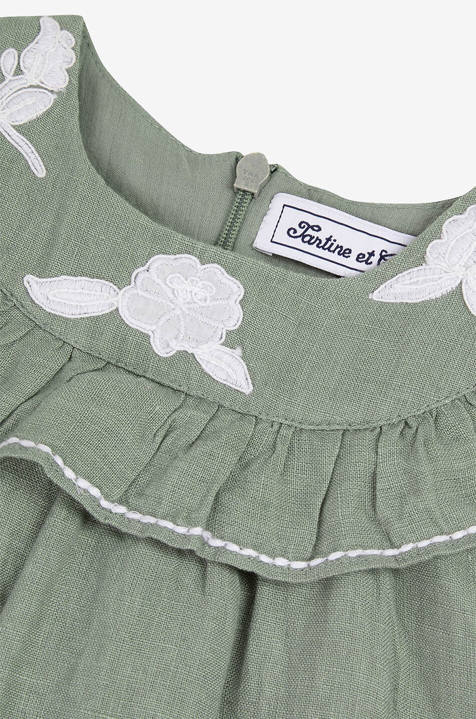 TARTINE ET CHOCOLAT Robe bébé en chambray brodée fleurs Bébé KAKI 3
