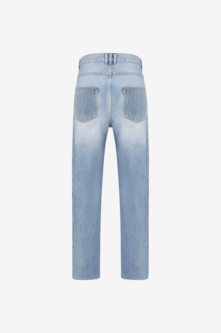 BALMAIN Jean droit délavé motif monogrammes Homme BLEU 2