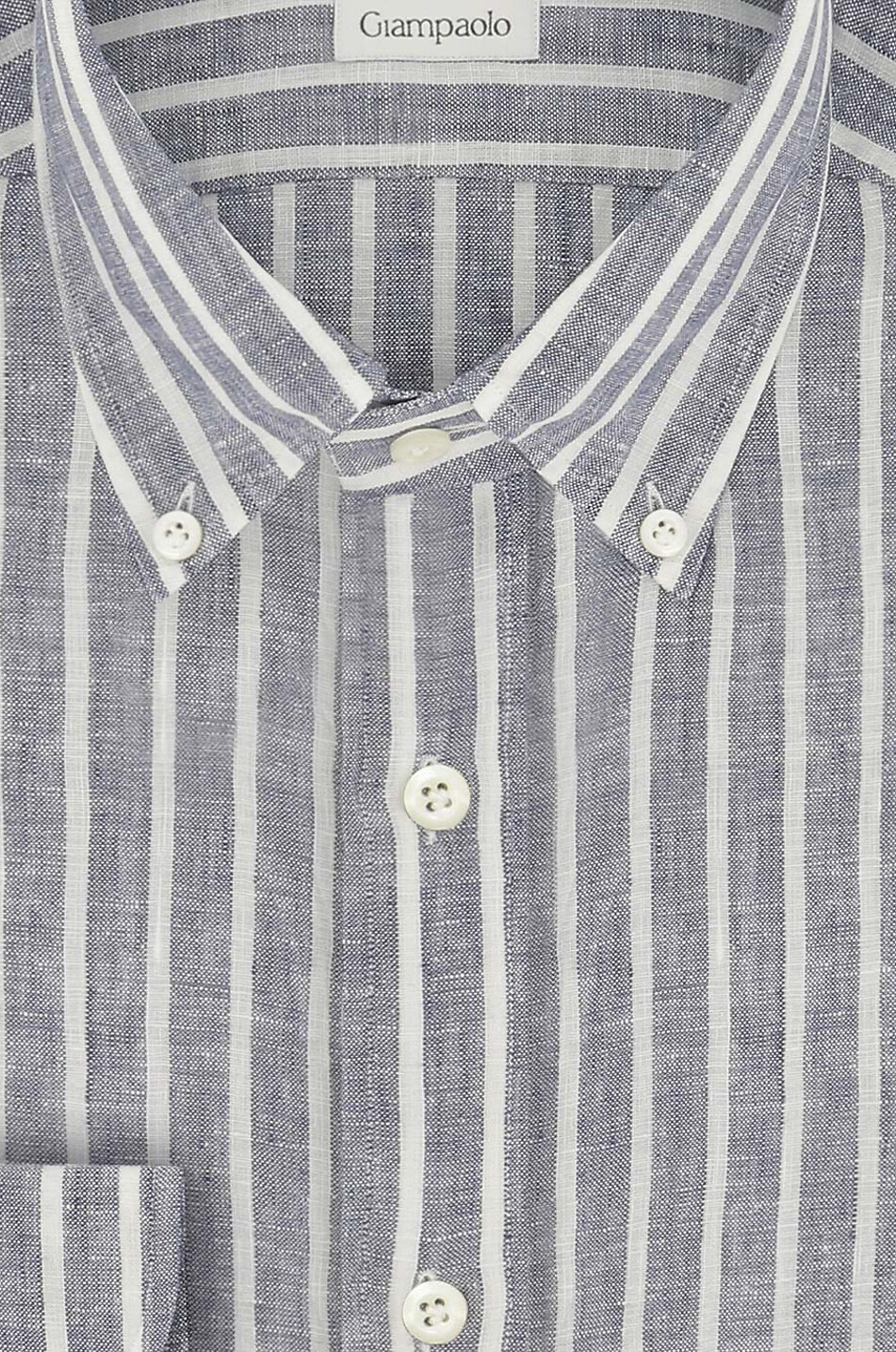 GIAMPAOLO Chemise manches longues en lin rayé Homme BLEU FONCE 2