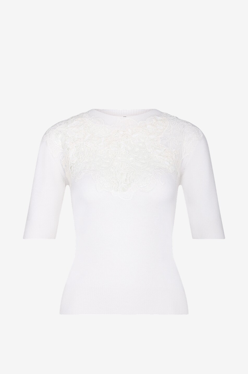 Lace adorned cashmere short-sleeved jumper