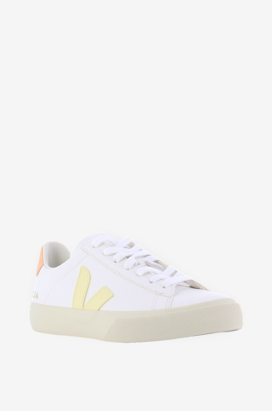 VEJA Baskets basses à lacets en cuir grainé et lisse Campo Femme BLANC 1