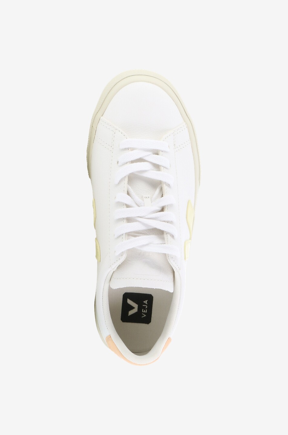 VEJA Baskets basses à lacets en cuir grainé et lisse Campo Femme BLANC 5
