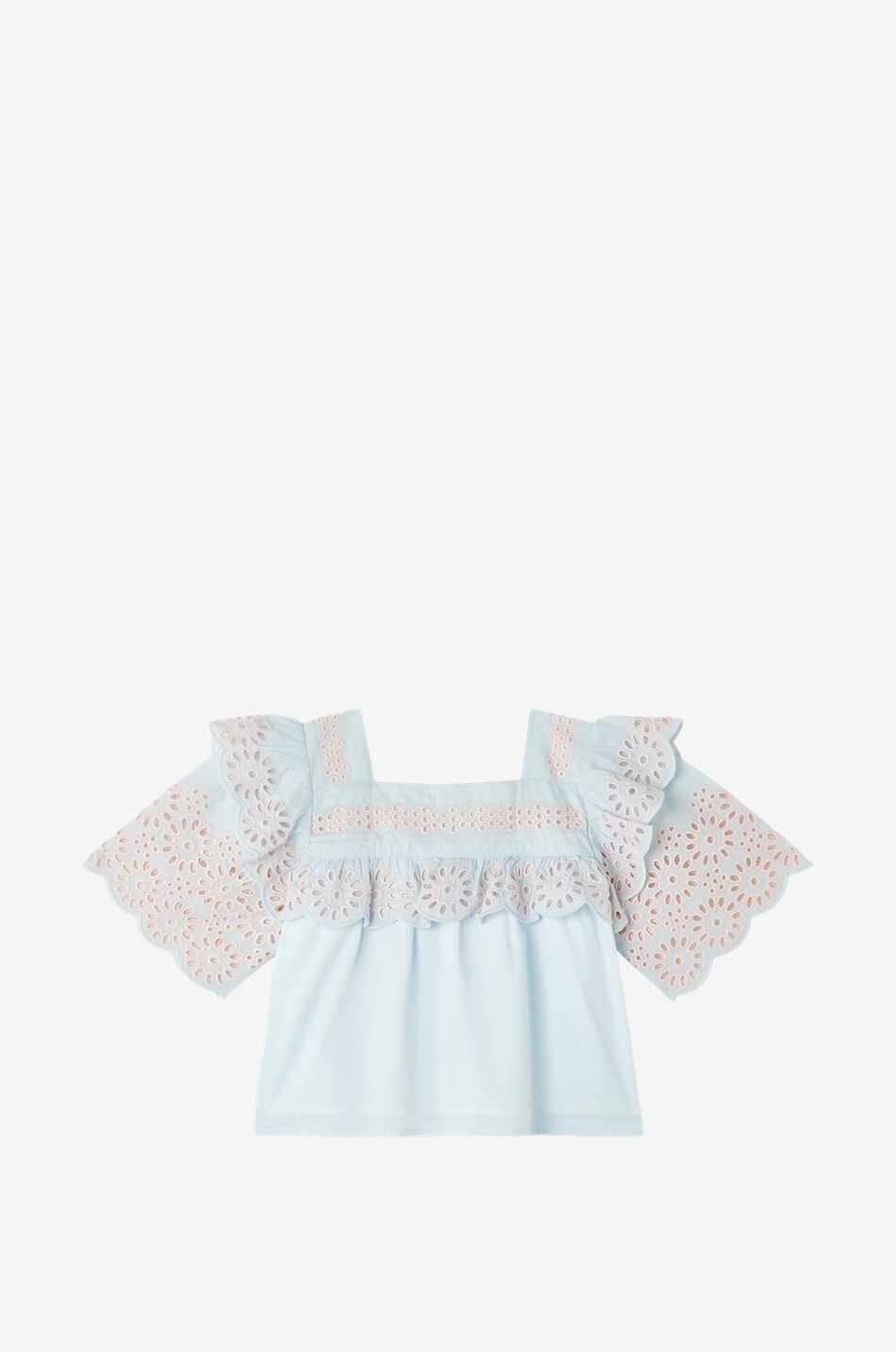 Blouse fille à manches courtes et broderies florales
