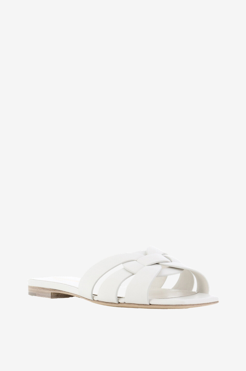 SAINT LAURENT PARIS Mules plates en cuir lisse Tribute 05 Femme BLANC 1
