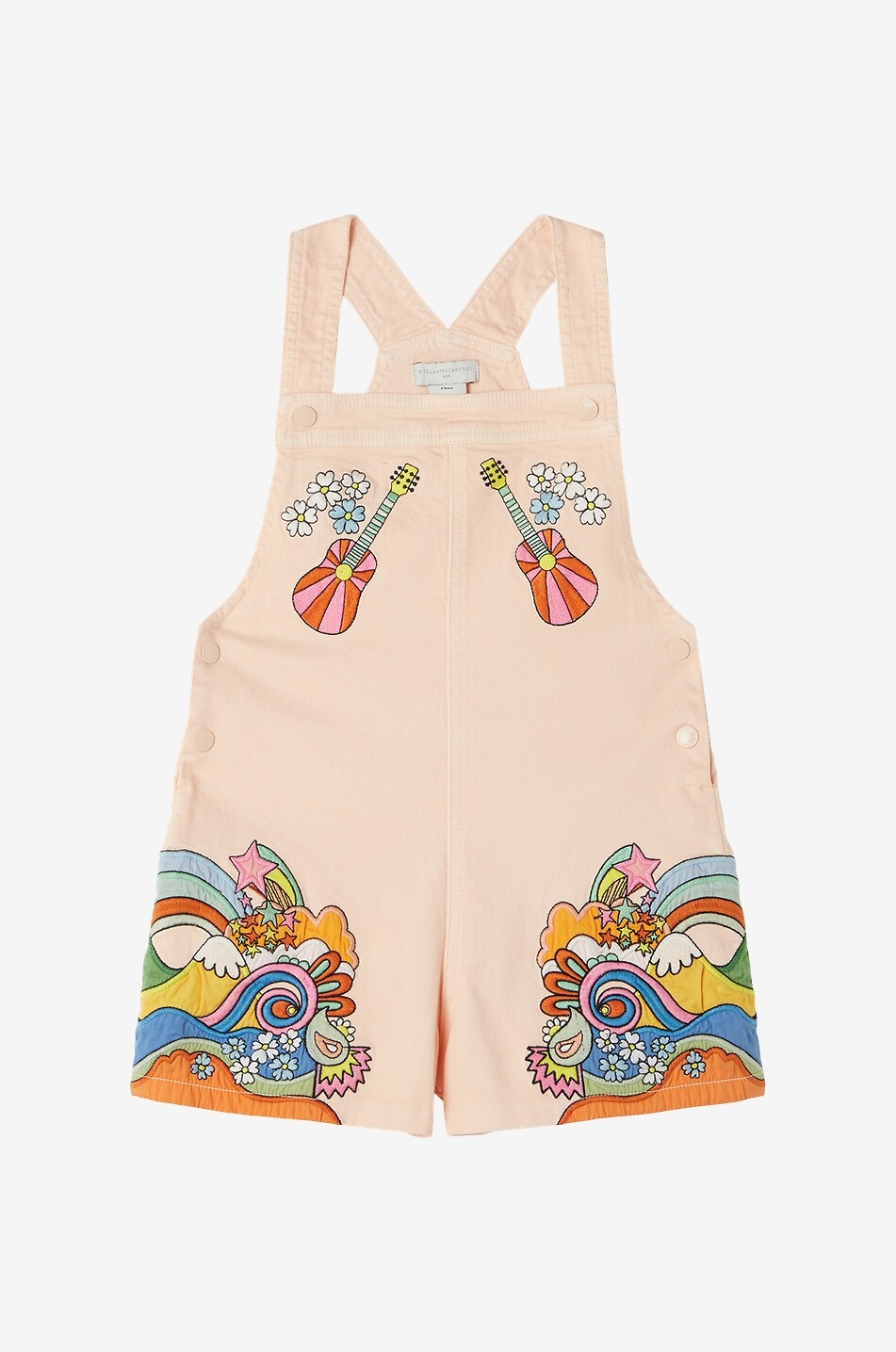 STELLA McCARTNEY KID Kurze Mädchen-Latzhose aus besticktem Bio-Denim Love To Dream Mädchen HELLROSA 1