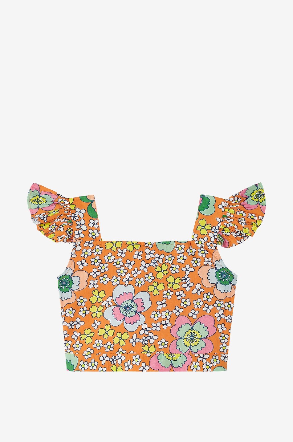 Top à bretelles raccourci fille en coton bio Flowers