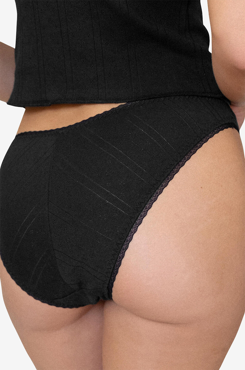 COU COU Culotte en coton bio et dentelle The Low Rise Pointelle Femme NOIR 5