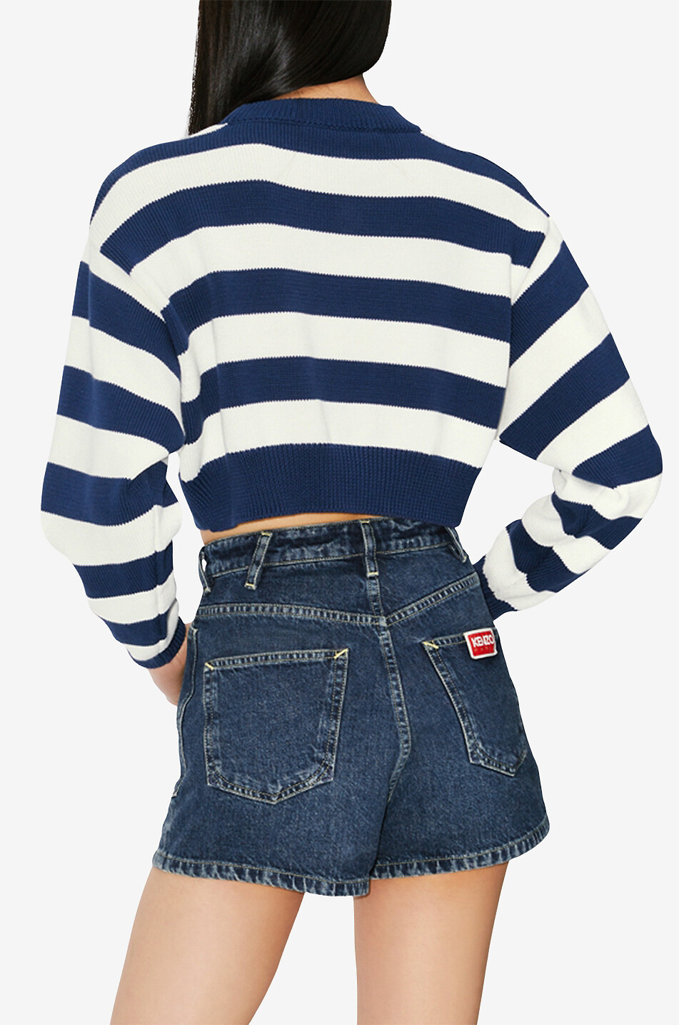 Pull raccourci à col rond en coton rayé Kenzo Sailor
