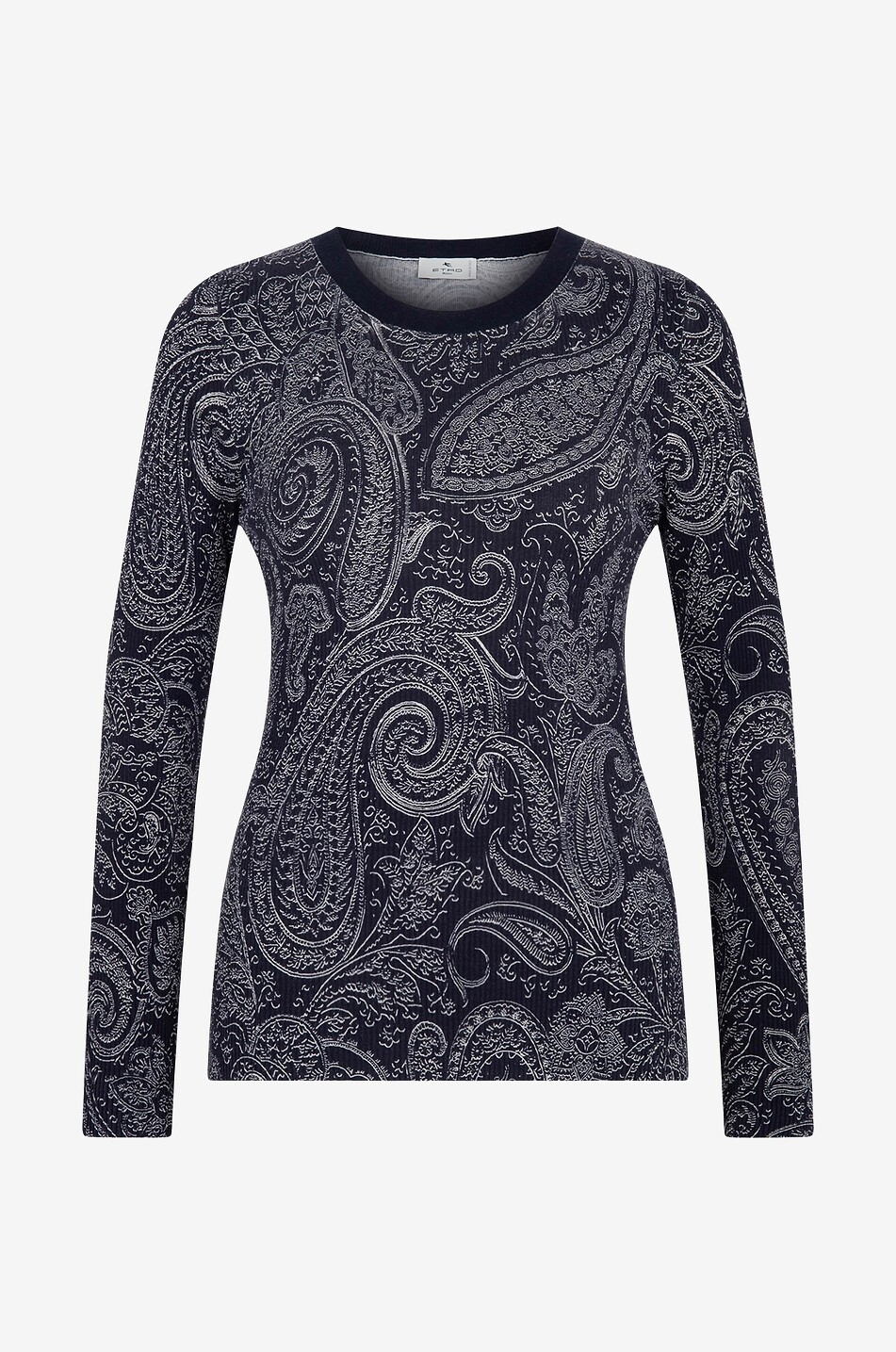 ETRO Pull chaussette côtelé en soie mélangée imprimé Paisley Femme BLEU FONCE 1