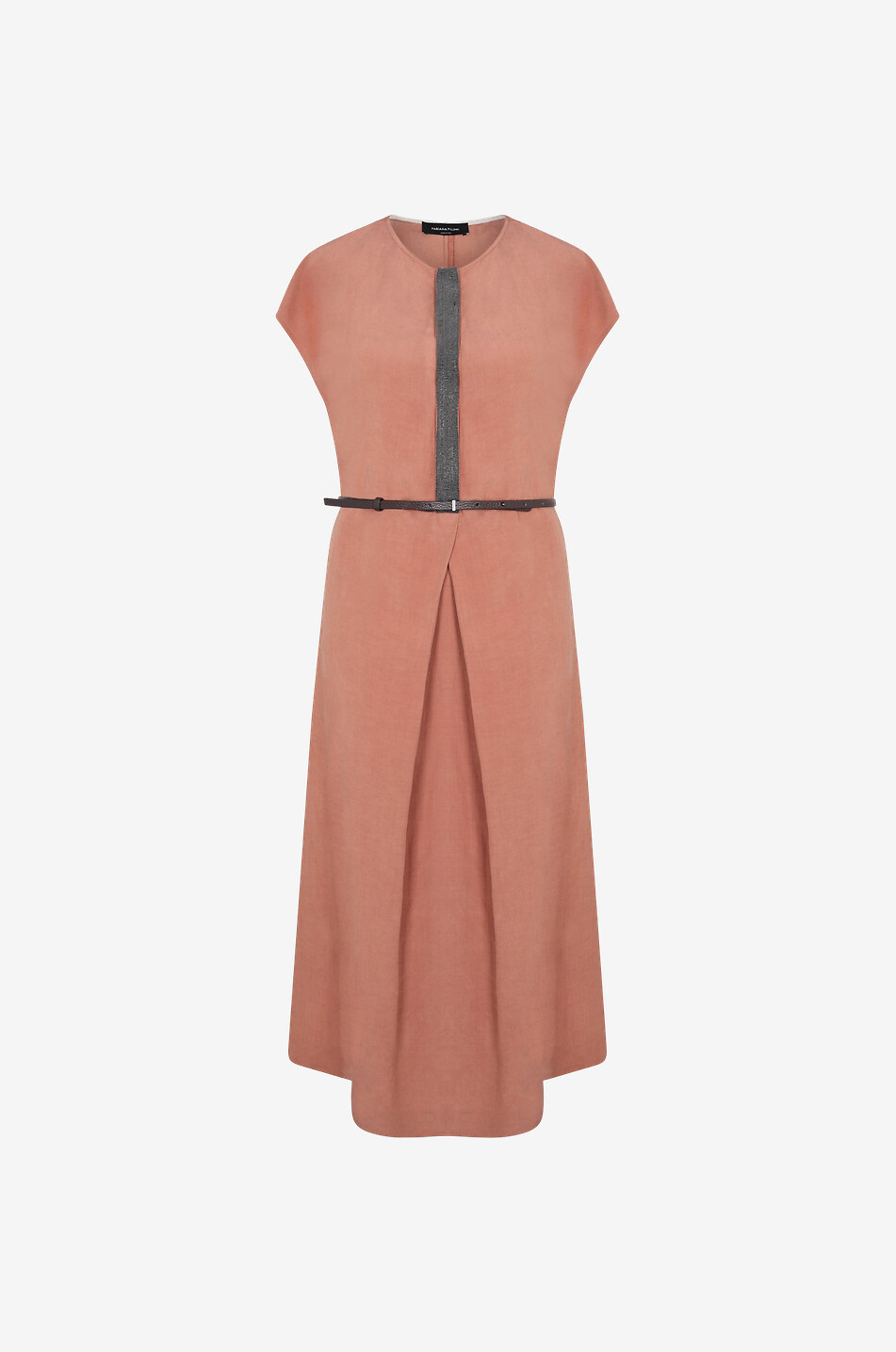 Robe polo sans col en lin et soie avec ceinture