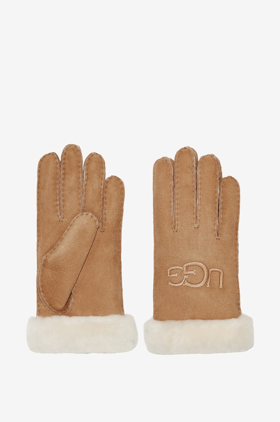 Logo embroidered shearling and suede gloves