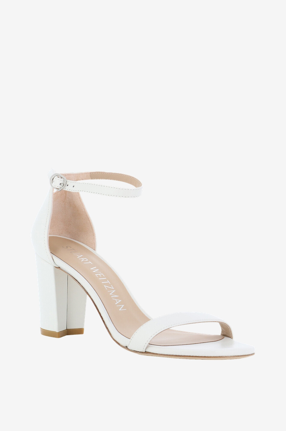 STUART WEITZMAN Sandales en cuir de veau à talon carré Nearlynude 80 Femme BLANC 1