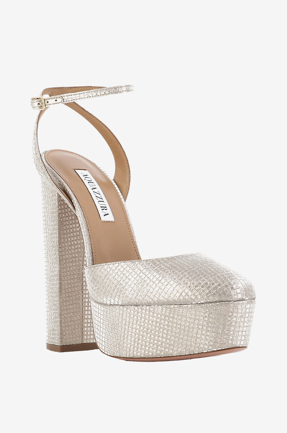 AQUAZZURA So High Plateau 140 strappy metallic fabric pumps Women SILVER 1
