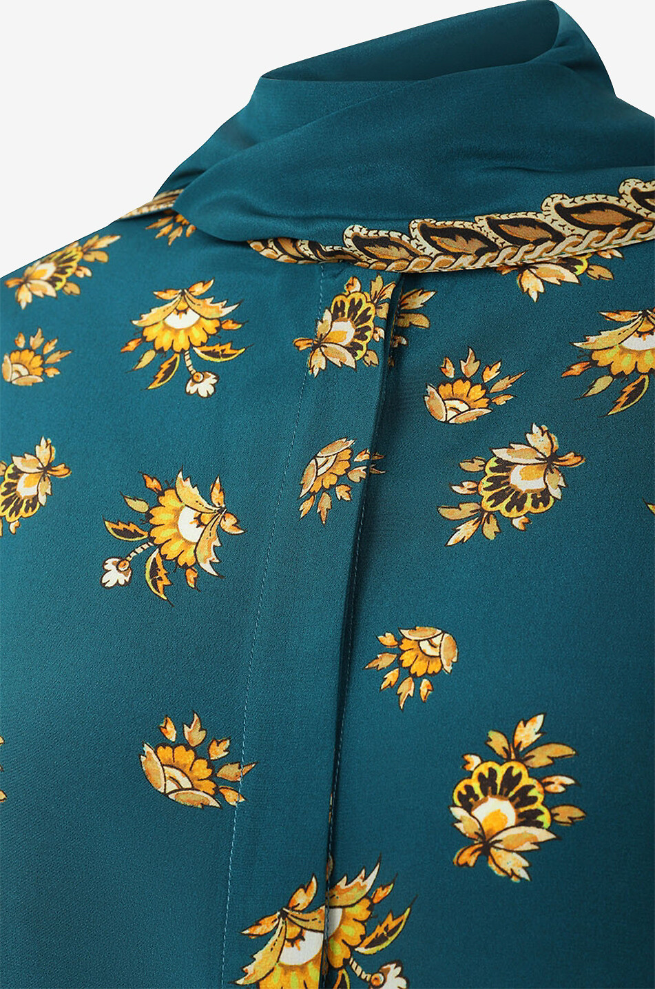 Festive Leafy Paisley printed silk blouse with necktie
