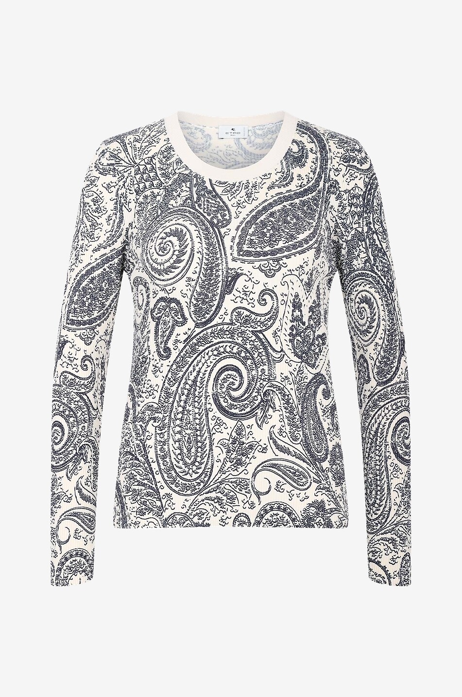Gerippter Seidenmix-Schlauchpullover mit Paisley-Print