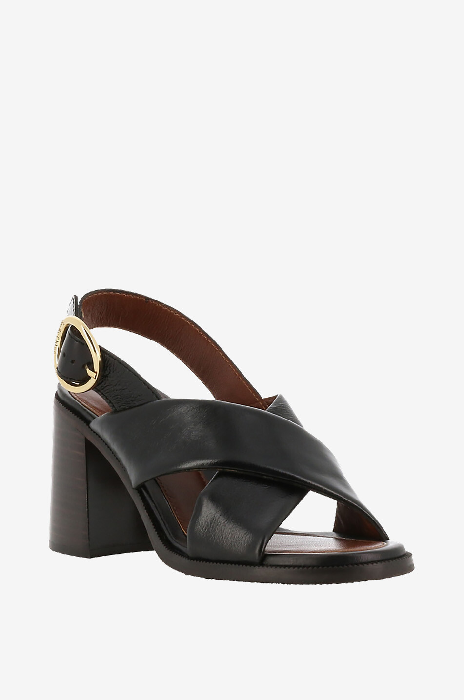 Sandales à talon carré en cuir de veau Lyna 80