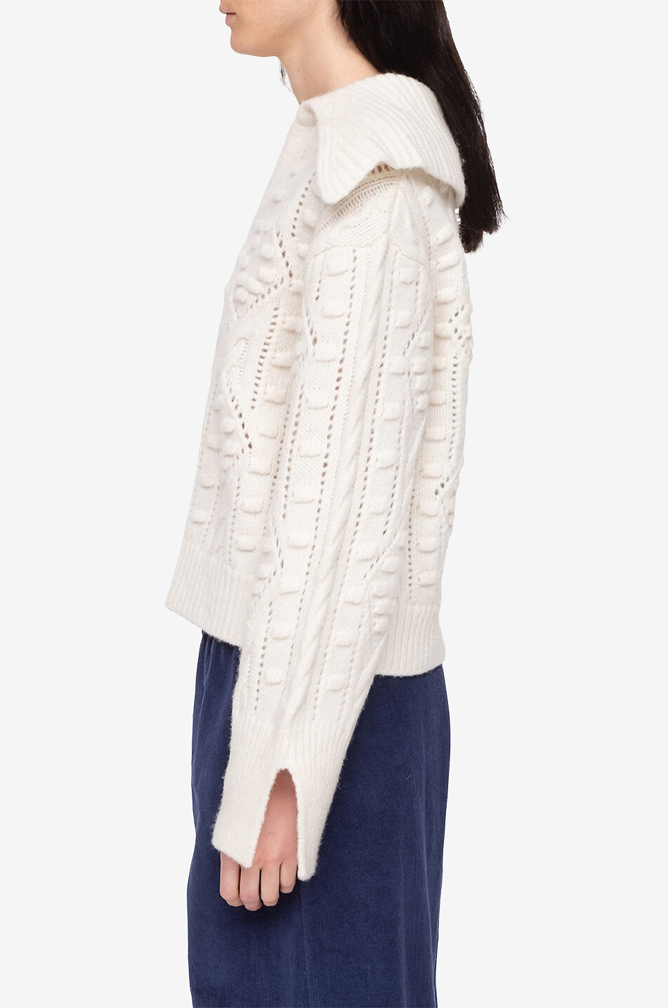 SEA Pull col V en laine à motif Cele Femme BLANC CASSE 5